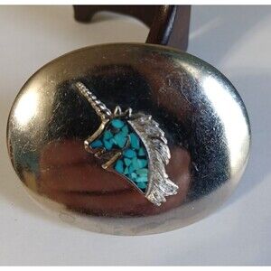 Unicorn Native American Indian Faux Turquoise Inlay Belt Buckle Zuni Tribe VTG